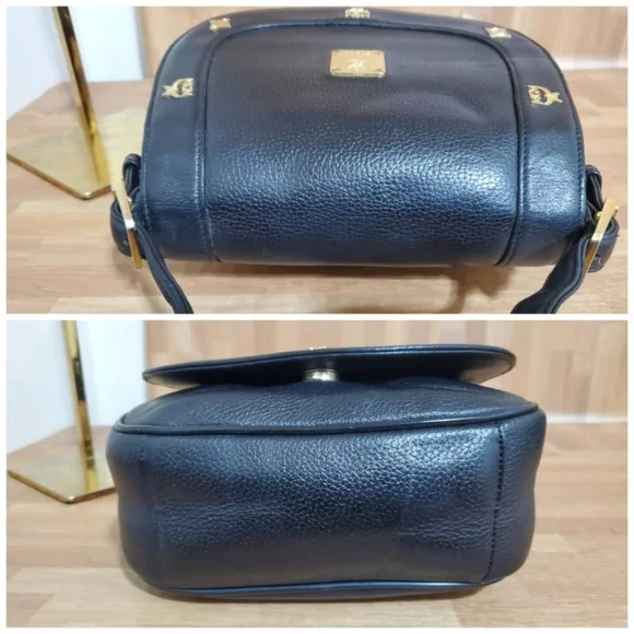 Authentic MCM Black Leather Studded Flap Shoulder Bag